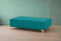 Adorn India Premium Luster 8 Seater L Shape Sofa Set with 2 Puffy & 1 Center Table | Velvet Suede Fabric | 3-Year Warranty | LHS | Aqua Blue with Golden Legs & Striped Pattern Cushion