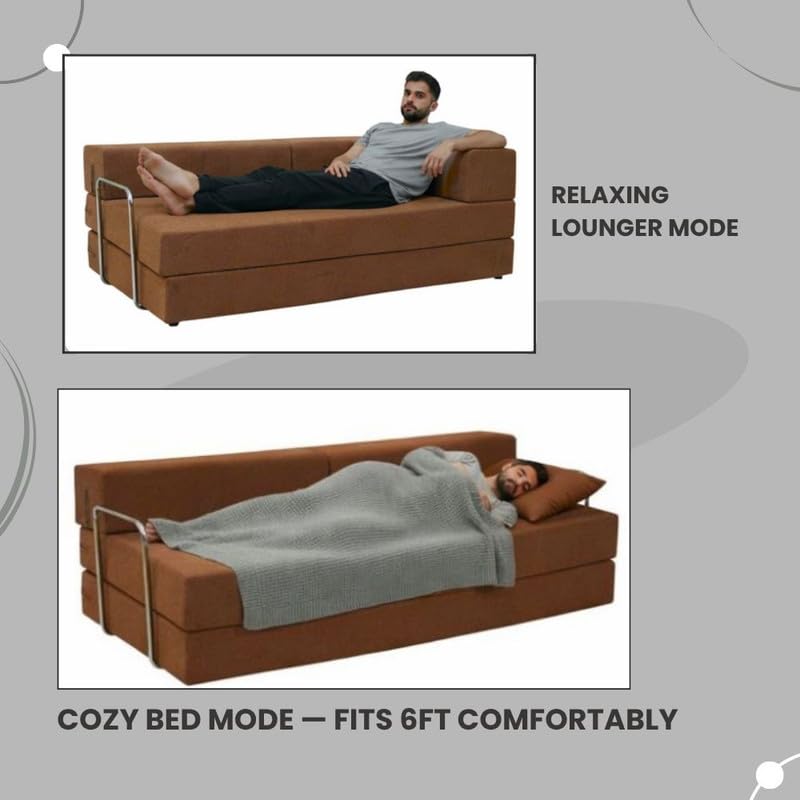 Adorn India Easy Premium Modular 4 Seater Sofa Cum Bed | Velvet Suede Fabric | Colour Brown | Modern Design | Size 6x6 Fit | Comfortable for Seat & Sleep | Washable Cover | Perfect for Home & Office