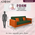 Adorn India Premium Harlem 3 Seater Sofa | Velvet Suede Upholstery | 3-Year Warranty | Orange & Dark Green with Gold Legs & Cushion