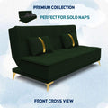Adorn India Premium New Alyssum 3 Seater Sofa Cum Bed 4X6 Velvet Suede with 2 Cushions (Color Green) and Suitable for All Indoor, with 3 Years Warranty