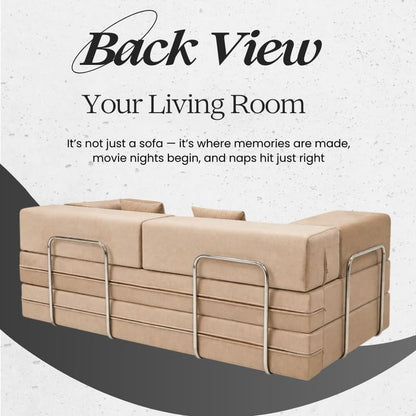 Adorn India Easy Premium Modular 4 Seater Sofa Cum Bed | Velvet Suede Fabric | Colour Beige | Modern Design | Size 6x6 Fit | Comfortable for Seat & Sleep | Washable Cover | Perfect for Home & Office