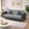 Adorn India Premium Harlem 3 Seater Sofa | Velvet Suede Upholstery | 3-Year Warranty | Dark Grey & Grey with Gold Legs & Cushion