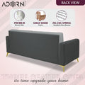 Adorn India Premium Harlem 3 Seater Sofa | Velvet Suede Upholstery | 3-Year Warranty | Dark Grey & Grey with Gold Legs & Cushion