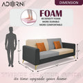 Adorn India Premium Harlem 3 Seater Sofa | Velvet Suede Upholstery | 3-Year Warranty | Dark Grey, Gey & Beige with Gold Legs & Cushion