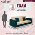 Adorn India Premium Harlem 3 Seater Sofa | Velvet Suede Upholstery | 3-Year Warranty | Ocean Blue & Beige with Gold Legs & Cushion