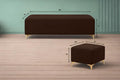 Adorn India Premium Luster 8 Seater L Shape Sofa Set with 2 Puffy & 1 Center Table | Velvet Suede Fabric | 3-Year Warranty | LHS | Brown with Golden Legs & Striped Pattern Cushion