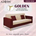 Adorn India Premium Harlem 3 Seater Sofa | Velvet Suede Upholstery | 3-Year Warranty |Maroon & Beige with Gold Legs & Cushion
