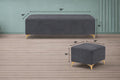 Adorn India Premium Luster 8 Seater L Shape Sofa Set with 2 Puffy & 1 Center Table | Velvet Suede Fabric | 3-Year Warranty | LHS | Dark Grey with Golden Legs & Striped Pattern Cushion