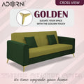 Adorn India Premium Harlem 3 Seater Sofa | Velvet Suede Upholstery | 3-Year Warranty | Dark Green & Light Green with Gold Legs & Cushion