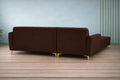 Adorn India Premium Luster 8 Seater L Shape Sofa Set with 2 Puffy & 1 Center Table | Velvet Suede Fabric | 3-Year Warranty | LHS | Brown with Golden Legs & Striped Pattern Cushion