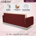 Adorn India Premium Harlem 3 Seater Sofa | Velvet Suede Upholstery | 3-Year Warranty |Maroon & Beige with Gold Legs & Cushion