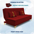 Adorn India Premium New Alyssum 3 Seater Sofa Cum Bed 4X6 Velvet Suede with 2 Cushions (Color Red) and Suitable for All Indoor, with 3 Years Warranty