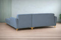 Adorn India Premium Luster 6 Seater L Shape Sofa Set | Velvet Suede Fabric | 3-Year Warranty | RHS |Color Grey with Golden Legs & Striped Pattern Cushion