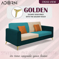 Adorn India Premium Harlem 3 Seater Sofa | Velvet Suede Upholstery | 3-Year Warranty | Ocean Blue, Aqua Blue & Beige with Gold Legs & Cushion