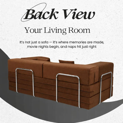 Adorn India Easy Premium Modular 4 Seater Sofa Cum Bed | Velvet Suede Fabric | Colour Brown | Modern Design | Size 6x6 Fit | Comfortable for Seat & Sleep | Washable Cover | Perfect for Home & Office