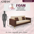 Adorn India Premium Harlem 3 Seater Sofa | Velvet Suede Upholstery | 3-Year Warranty | Brown & Beige with Gold Legs & Cushion