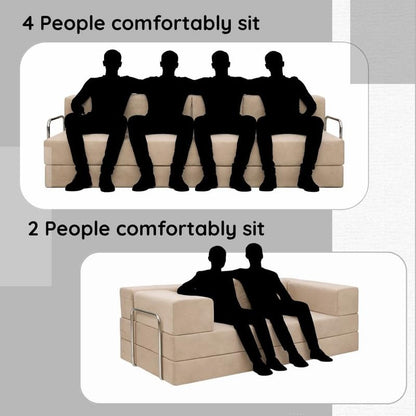 Adorn India Easy Premium Modular 4 Seater Sofa Cum Bed | Velvet Suede Fabric | Colour Beige | Modern Design | Size 6x6 Fit | Comfortable for Seat & Sleep | Washable Cover | Perfect for Home & Office
