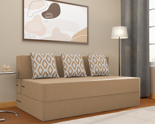 Adorn India Easy 3 Seater Sofa Cum Bed (Rhombus Pattern) Size 5' X 6' Ft (Beige Color) Perfect for Home & Office for Guests (1 Year Warranty)