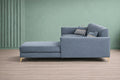 Adorn India Premium Luster 8 Seater L Shape Sofa Set with 2 Puffy & 1 Center Table | Velvet Suede Fabric | 3-Year Warranty | RHS | Grey with Golden Legs & Striped Pattern Cushion