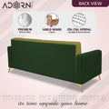 Adorn India Premium Harlem 3 Seater Sofa | Velvet Suede Upholstery | 3-Year Warranty | Dark Green & Light Green with Gold Legs & Cushion