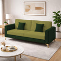 Adorn India Premium Harlem 3 Seater Sofa | Velvet Suede Upholstery | 3-Year Warranty | Dark Green & Light Green with Gold Legs & Cushion