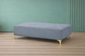 Adorn India Premium Luster 8 Seater L Shape Sofa Set with 2 Puffy & 1 Center Table | Velvet Suede Fabric | 3-Year Warranty | LHS | Grey with Golden Legs & Striped Pattern Cushion