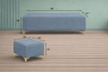 Adorn India Premium Luster 8 Seater L Shape Sofa Set with 2 Puffy & 1 Center Table | Velvet Suede Fabric | 3-Year Warranty | RHS | Grey with Golden Legs & Striped Pattern Cushion