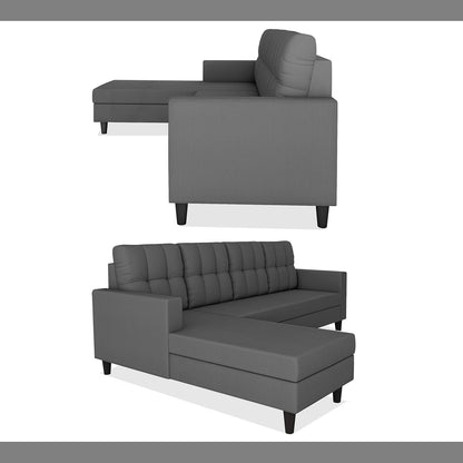 Adorn India Darcy L Shape 5 Seater Sofa Set (LHS) (Grey)