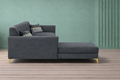 Adorn India Premium Luster 6 Seater L Shape Sofa Set | Velvet Suede Fabric | 3-Year Warranty | LHS |Color Dark Grey with Golden Legs & Striped Pattern Cushion