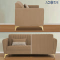 Adorn India Premium Luster 3 Seater | Velvet Suede Fabric | 3-Year Warranty | Color Camel with Golden Legs & Striped Pattern Cushion