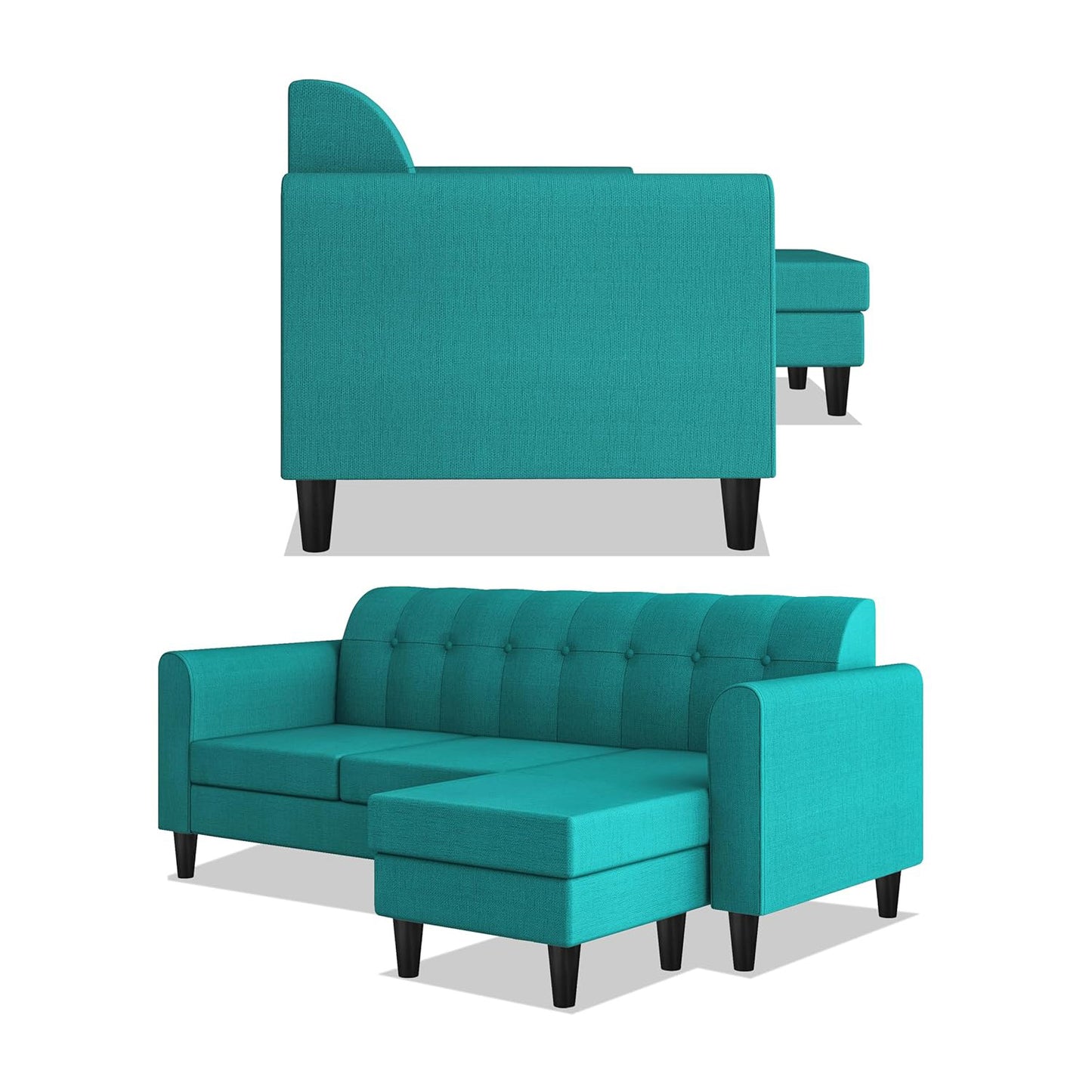 Adorn India Rio Elegant L Shape 4 Seater Sofa Set (Aqua Blue) (3 Year Warranty)