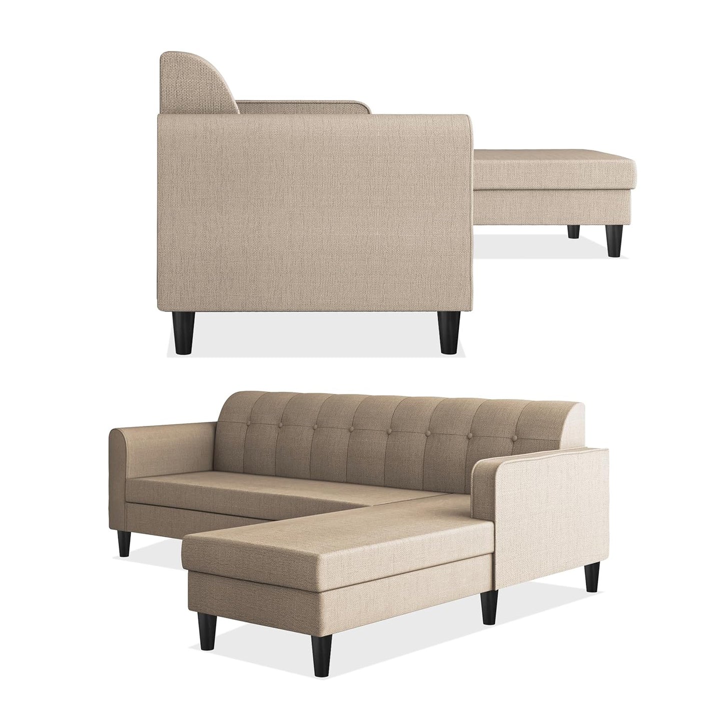 Adorn India Rio Elegant L Shape 5 Seater Sofa Set (LHS) (Beige) (3 Year Warranty)