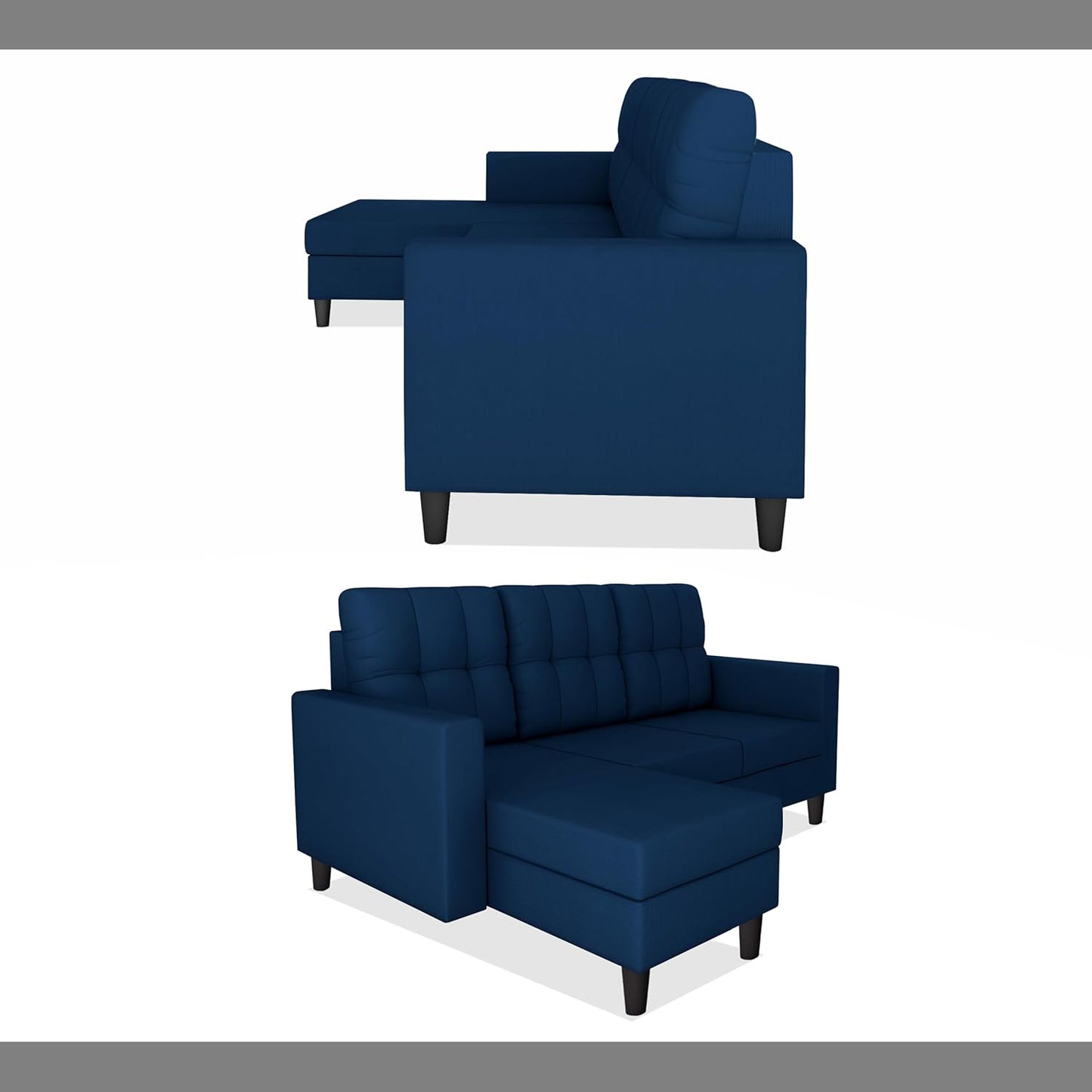 Adorn India Darcy L Shape 4 Seater Sofa Set (Blue)