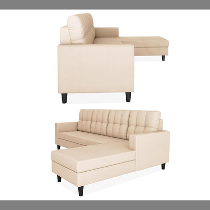 Adorn India Wood Darcy L Shape 5 Seater Sofa Set (RHS) (Beige)