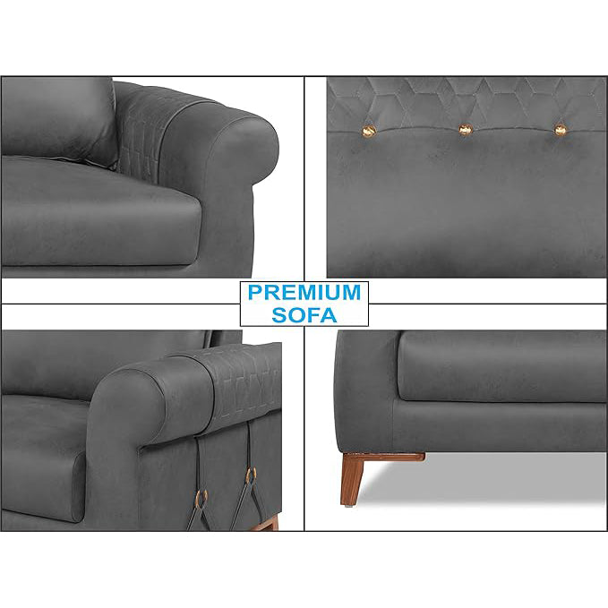 Adorn India Premium Jarvis 3+2 Five Seater Sofa Set (Leatherette Suede Fabric Colour Grey)