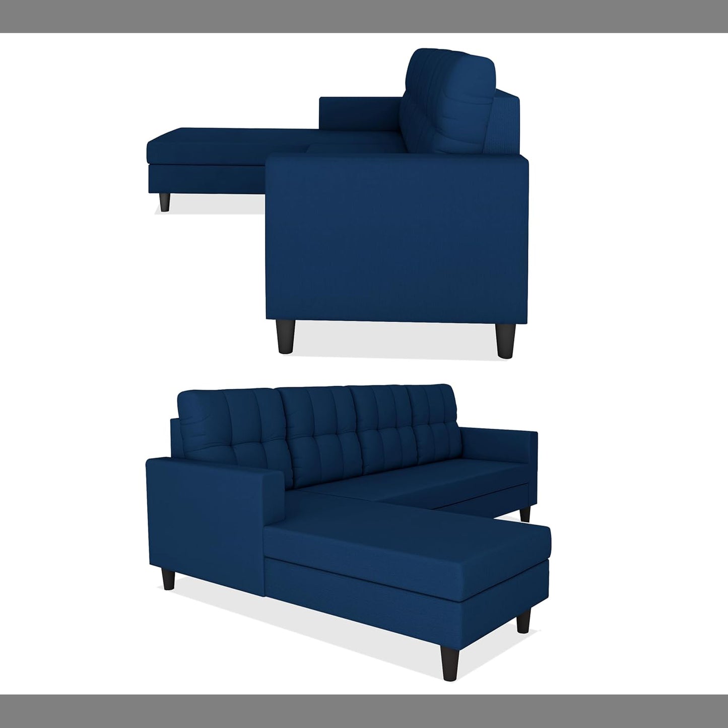 Adorn India Darcy L Shape 5 Seater Sofa Set (LHS) (Blue)