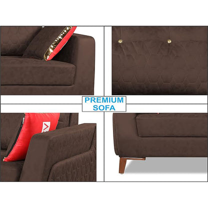 Adorn India Premium Phoenix 3+2 Five Seater Sofa Set (Leatherette Suede Fabric Color Brown)