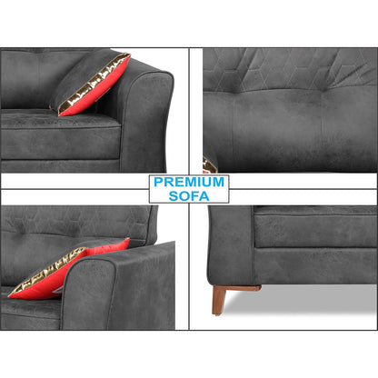 Adorn India Premium Aslaug 3-1-1 Sofa Set (Leatherette Suede Fabric Colour Grey)