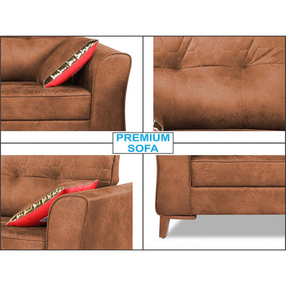 Adorn India Premium Aslaug 3-1-1 Sofa Set (Leatherette Suede Fabric Colour Tan)