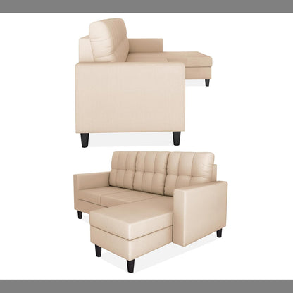 Adorn India Darcy L Shape 4 Seater Sofa Set (Beige)