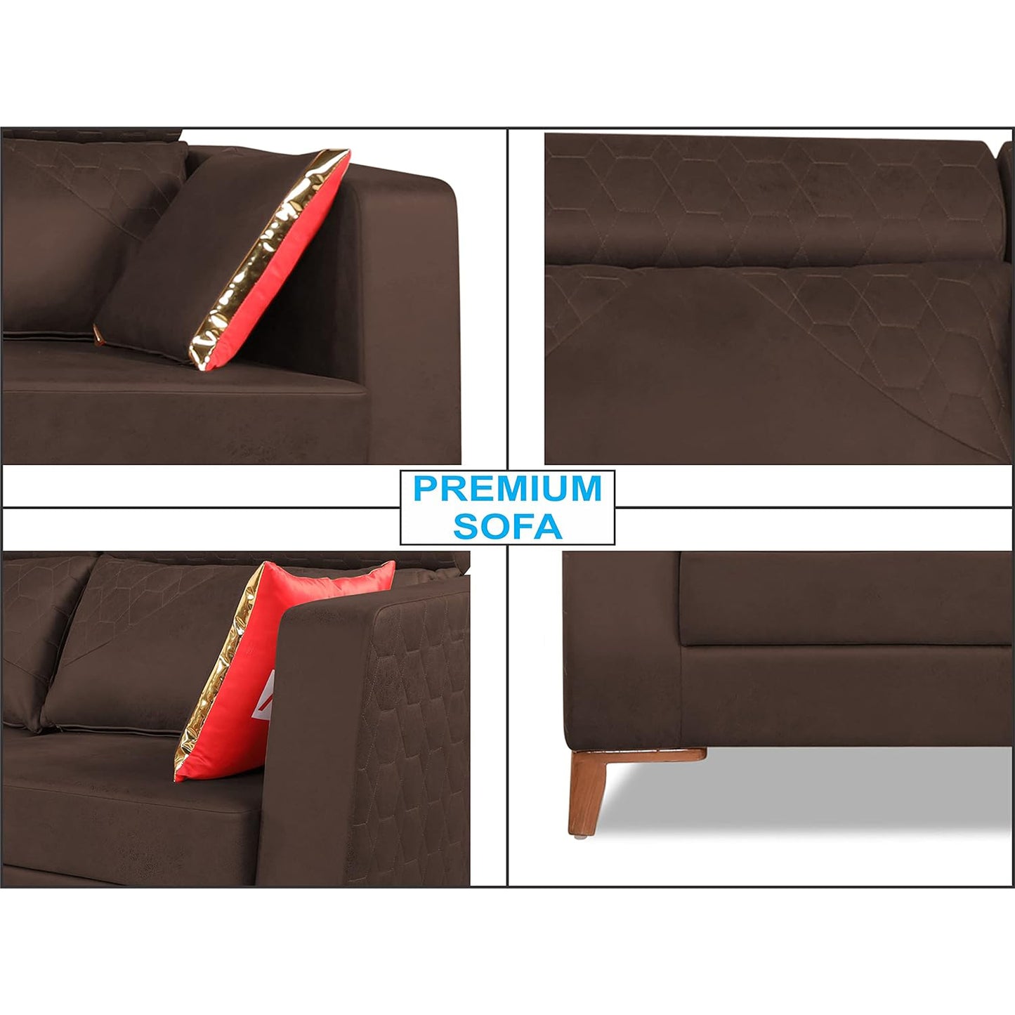 Adorn India Premium Pluto 3 Seater Sofa (Brown)