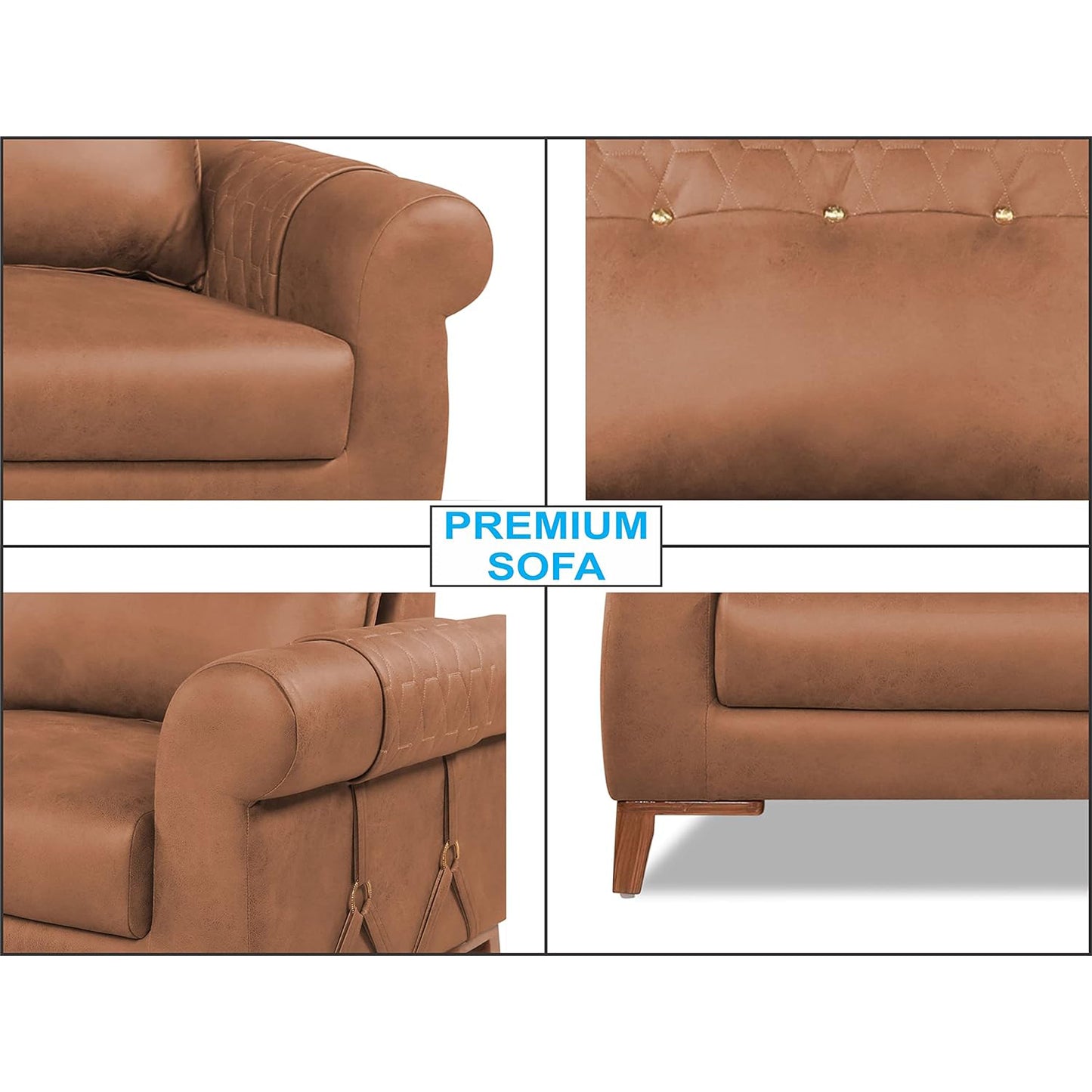 Adorn India Premium Jarvis 3+2 Five Seater Sofa Set (Leatherette Suede Fabric Colour Tan)