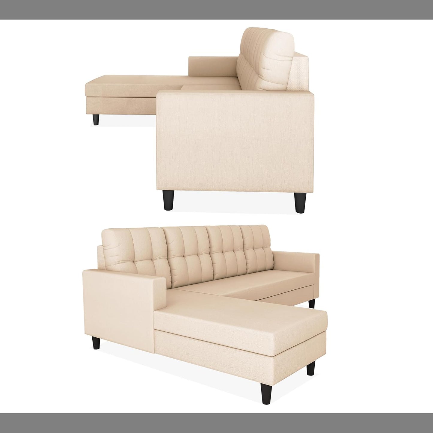 Adorn India Wood Darcy L Shape 5 Seater Sofa Set (LHS) (Beige)