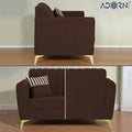 Adorn India Premium Luster 2 Seater | Velvet Suede Fabric | 3-Year Warranty | Color Brown with Golden Legs & Striped Pattern Cushion