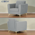 Adorn India Premium Luster 3+1+1 Sofa Set | Velvet Suede Fabric | 3-Year Warranty | Color Grey with Golden Legs & Striped Pattern Cushion