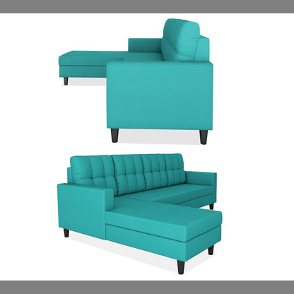 Adorn India Darcy L Shape 5 Seater Sofa Set (LHS) (Aqua Blue)