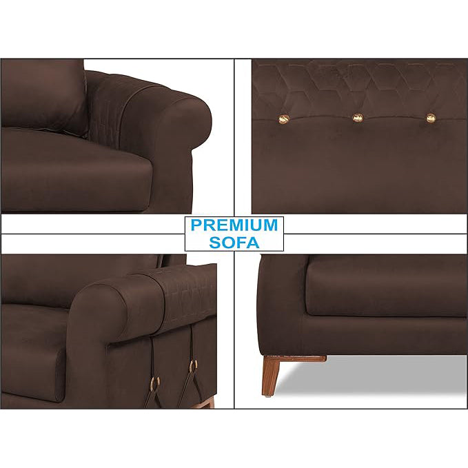 Adorn India Premium Jarvis 3+2 Five Seater Sofa Set (Leatherette Suede Fabric Colour Brown)