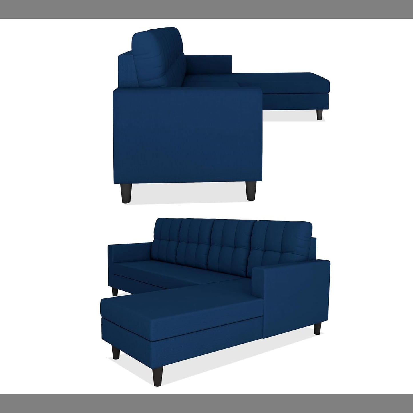 Adorn India Wood Darcy L Shape 5 Seater Sofa Set (RHS) (Blue)