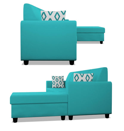 Adorn India Wood Monteno L Shape 5 Seater Sofa Set Rhs(Aqua Blue)