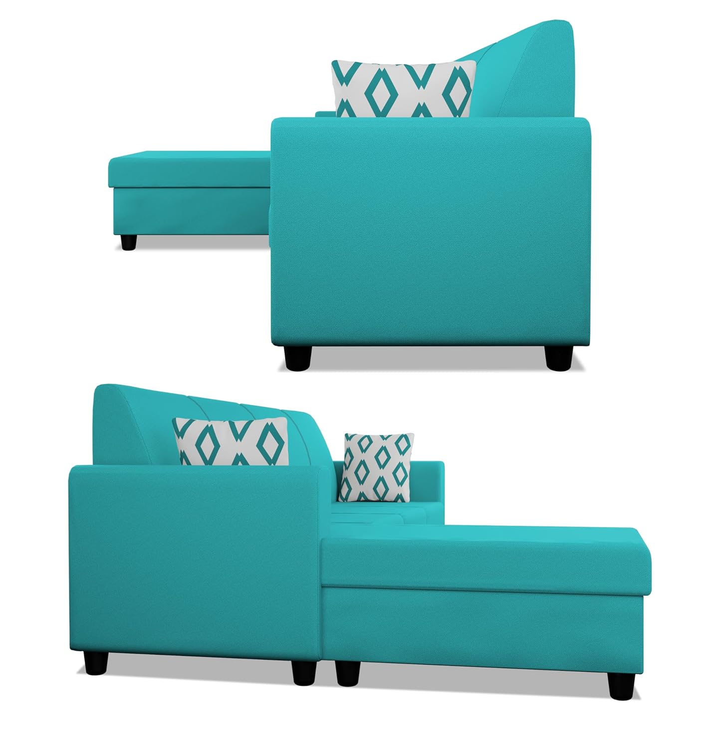 Adorn India Monteno L Shape 5 Seater Sofa Set LHS(Aqua Blue)